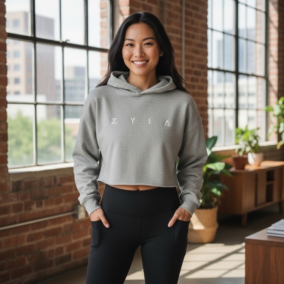 ZYIA Heather Gray Raw Hem Cropped Hoodie Size Small NO DRAWSTRING - Picture 1 of 6